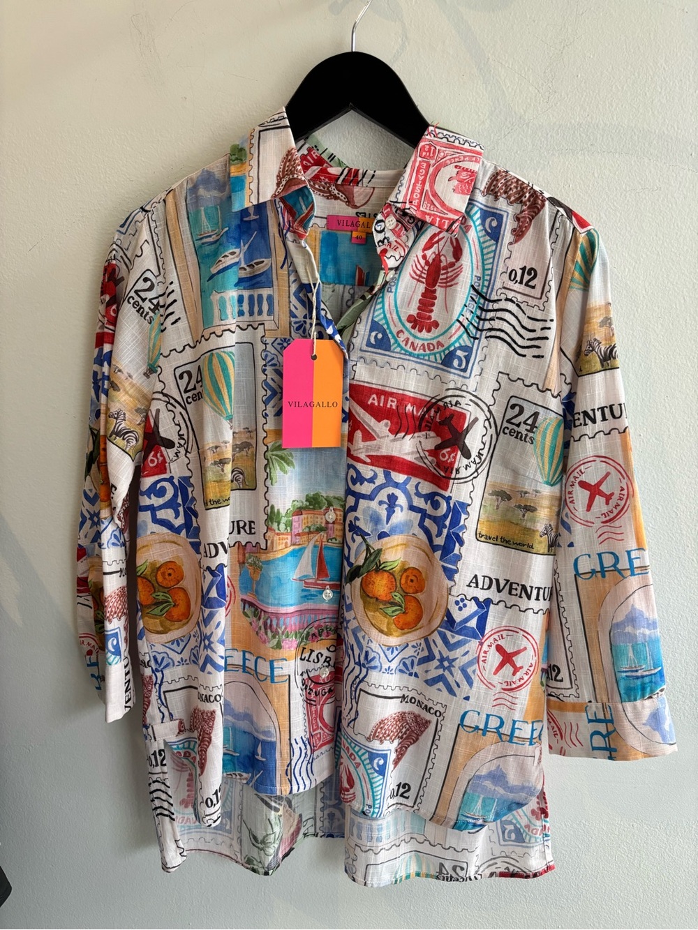 Vilagallo Multicolor Travel-Stamp Button-Front Shirt